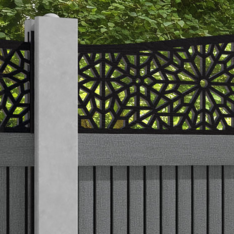 Virtis Alnara Curved Top Fence Panel - Mid Grey - for existing concrete posts