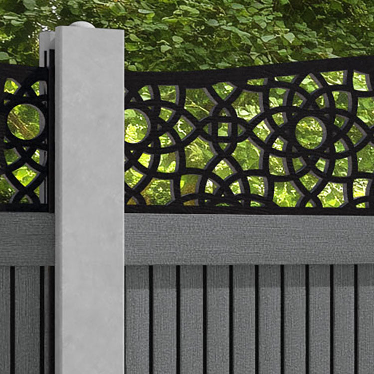 Virtis Ambar Curved Top Fence Panel - Mid Grey - for existing concrete posts