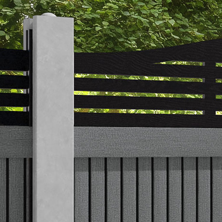 Virtis Aspen Curved Top Fence Panel - Mid Grey - for existing concrete posts