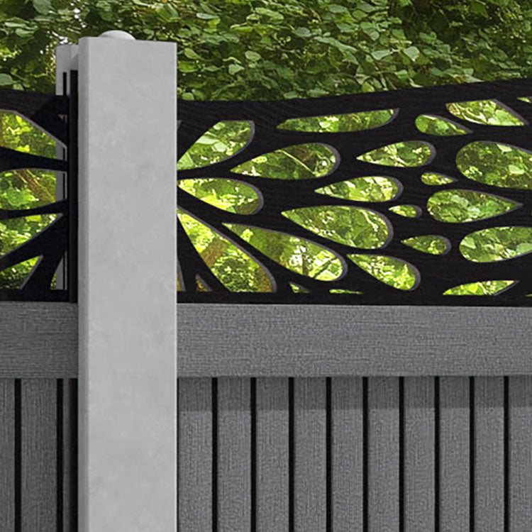 Virtis Blossom Curved Top Fence Panel - Mid Grey - for existing concrete posts