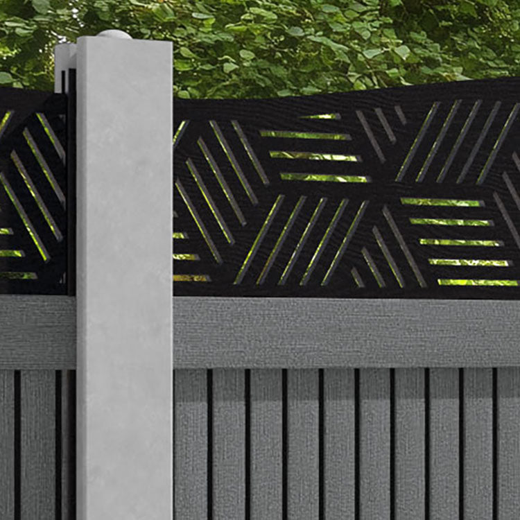 Virtis Cubed Curved Top Fence Panel - Mid Grey - for existing concrete posts