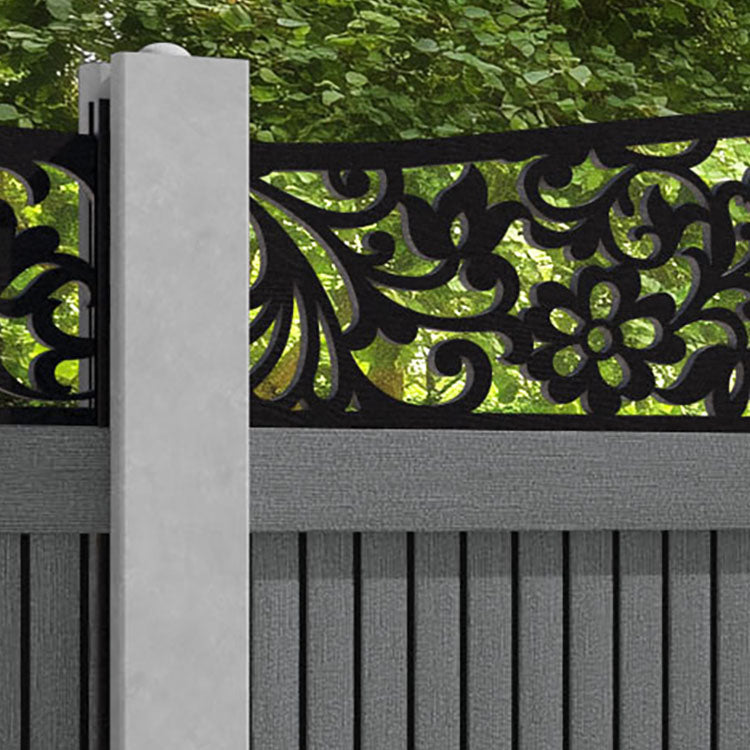 Virtis Eden Curved Top Fence Panel - Mid Grey - for existing concrete posts