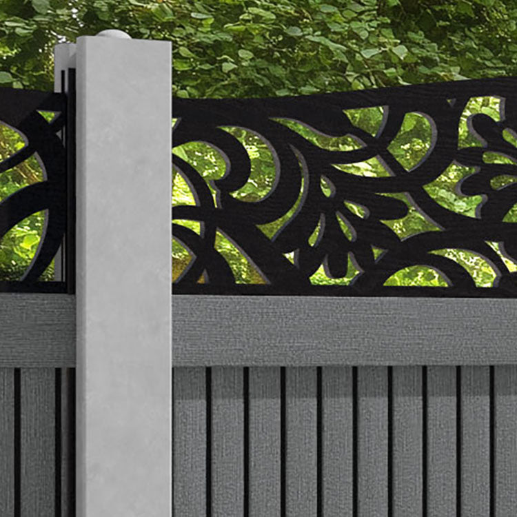 Virtis Heritage Curved Top Fence Panel - Mid Grey - for existing concrete posts