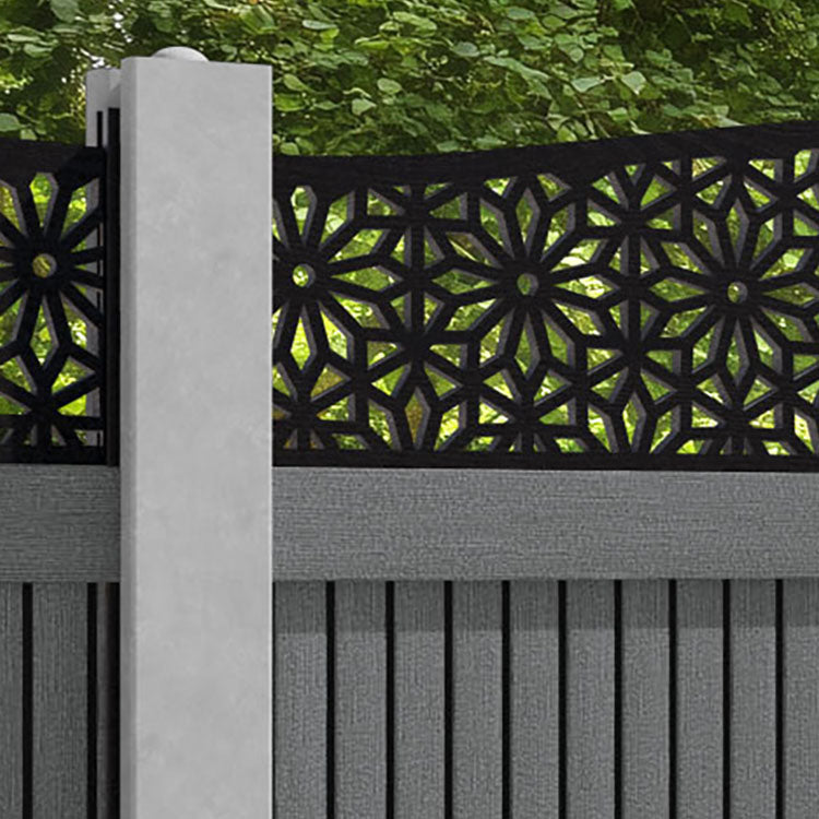 Virtis Narwa Curved Top Fence Panel - Mid Grey - for existing concrete posts