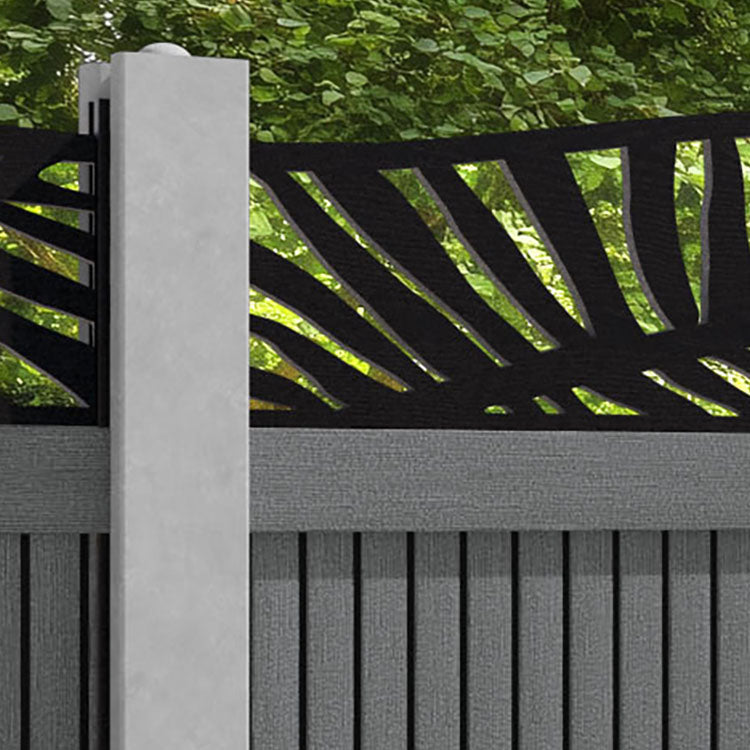 Virtis Palm Curved Top Fence Panel - Mid Grey - for existing concrete posts