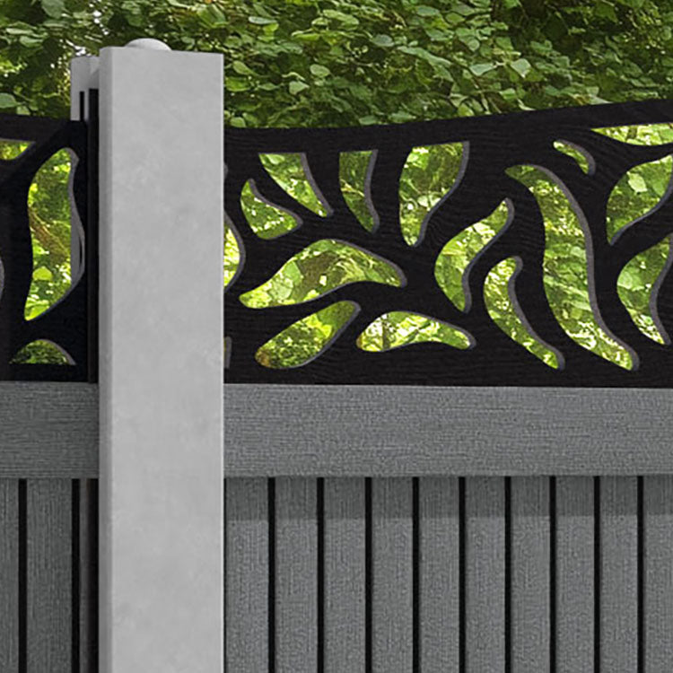 Virtis Plume Curved Top Fence Panel - Mid Grey - for existing concrete posts