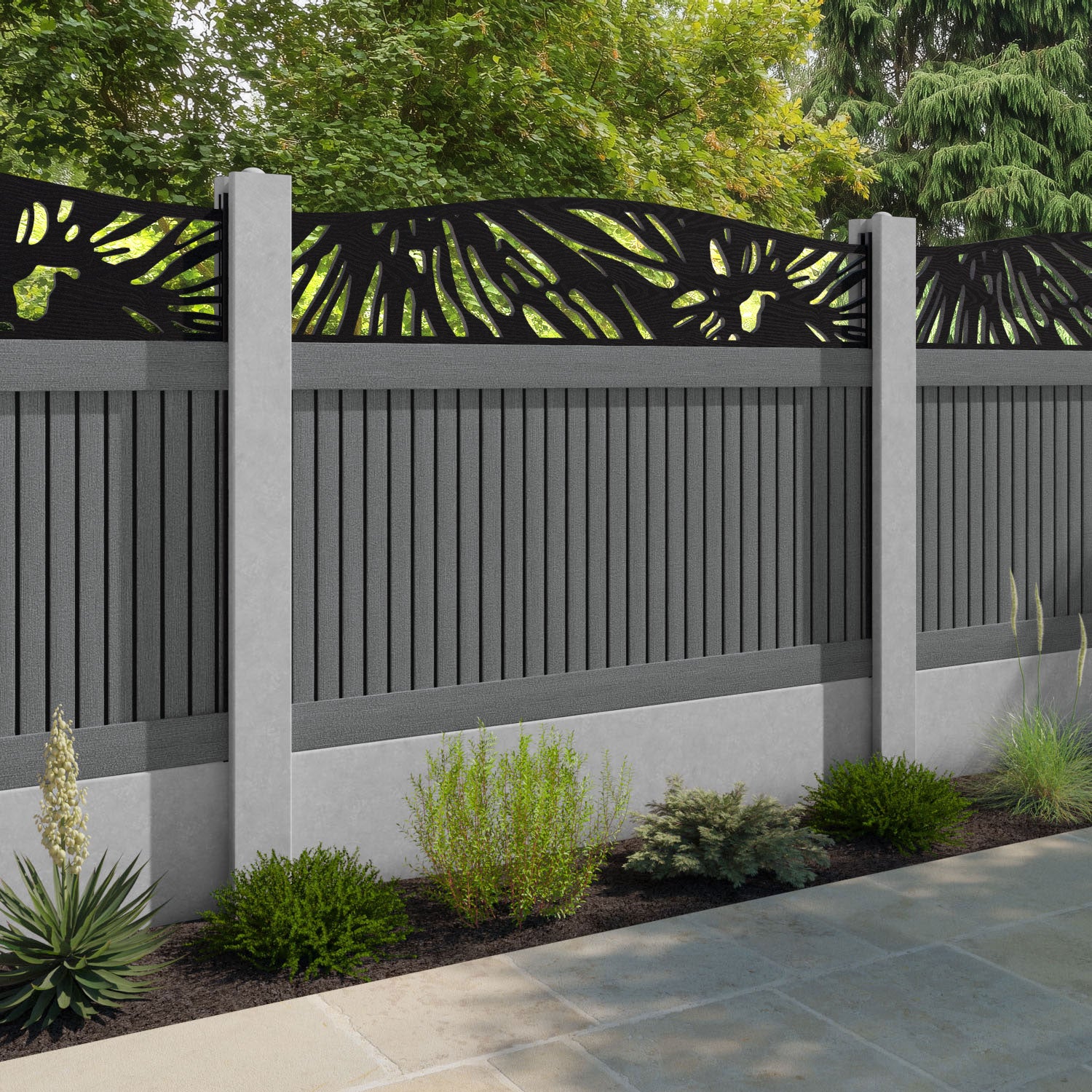 Virtis Poppy Curved Top Fence Panel - Mid Grey - for existing concrete posts