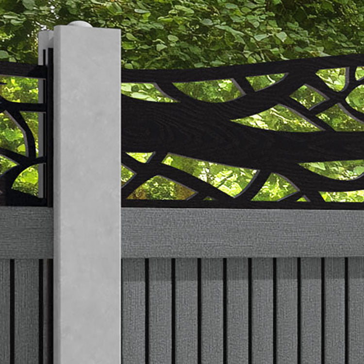 Virtis Twilight Curved Top Fence Panel - Mid Grey - for existing concrete posts