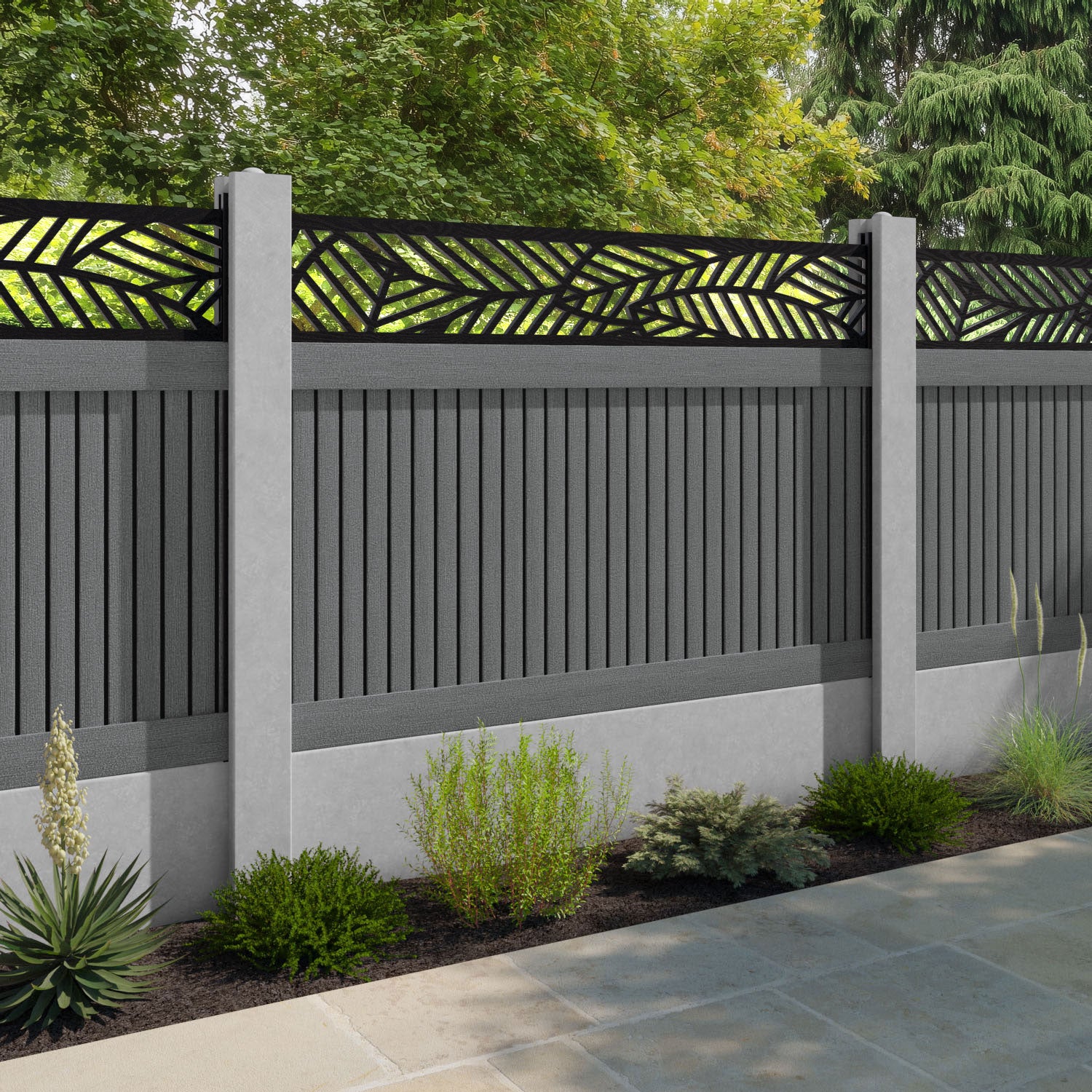 Virtis Habitat Fence Panel - Mid Grey - for existing concrete posts