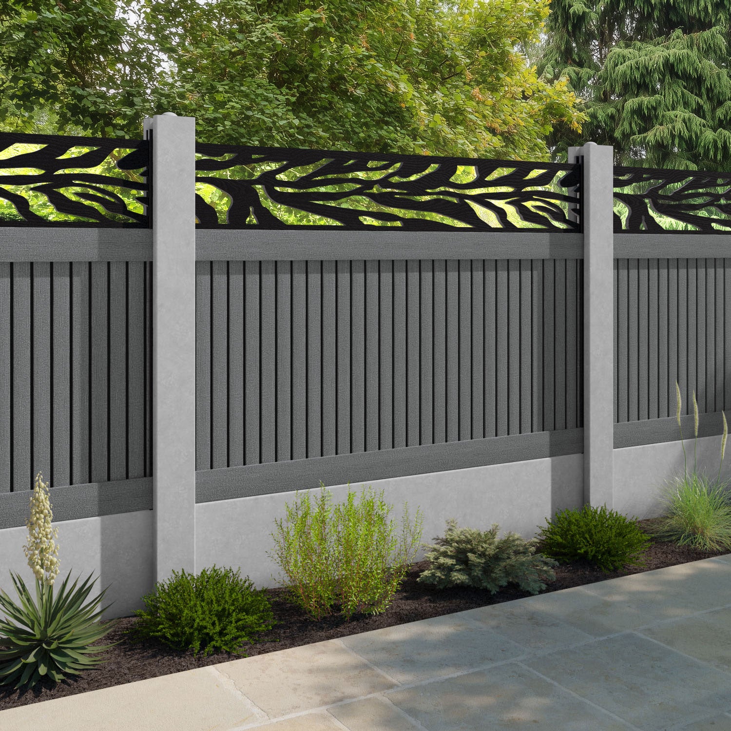 Virtis Malawi Fence Panel - Mid Grey - for existing concrete posts