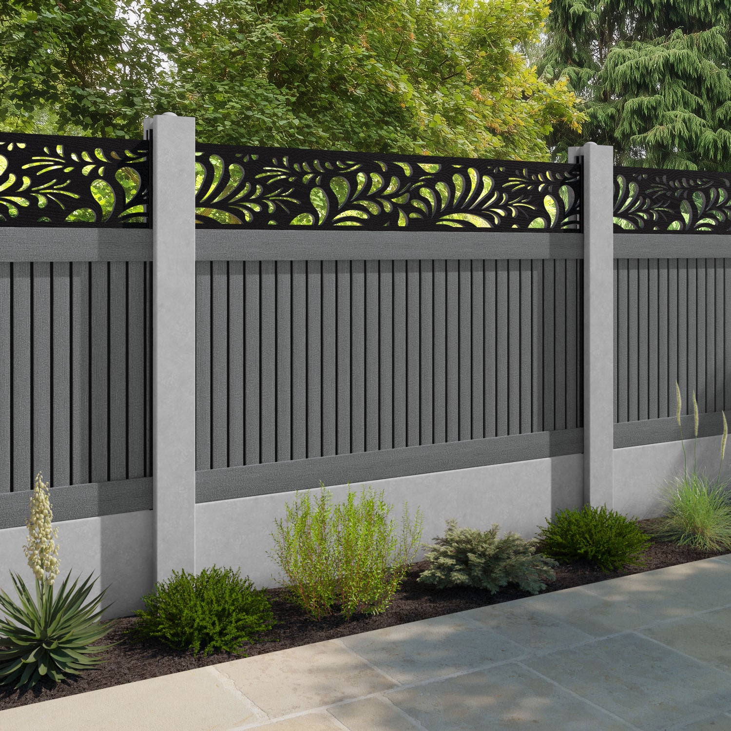 Virtis Petal Fence Panel - Mid Grey - for existing concrete posts