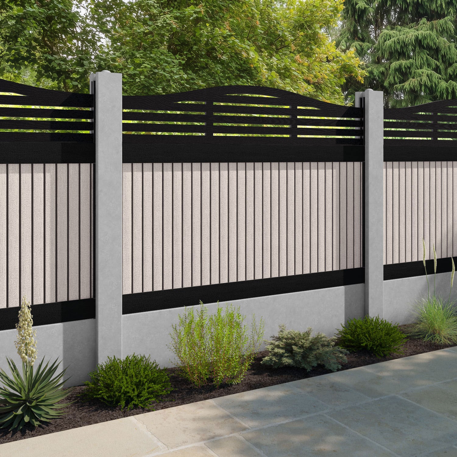 Virtis Aspen Curved Top Fence Panel - Mid Stone - for existing concrete posts