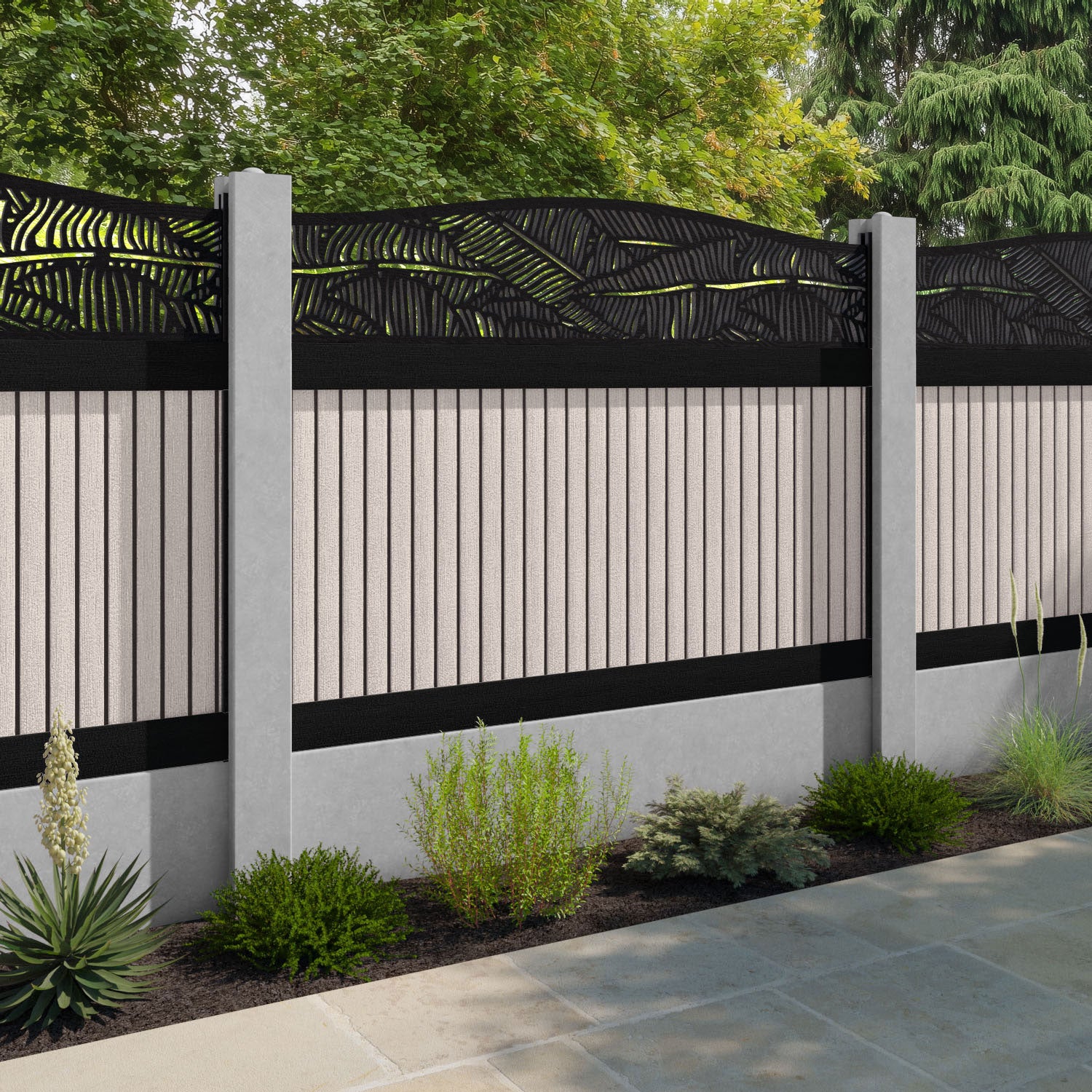Virtis Feather Curved Top Fence Panel - Mid Stone - for existing concrete posts
