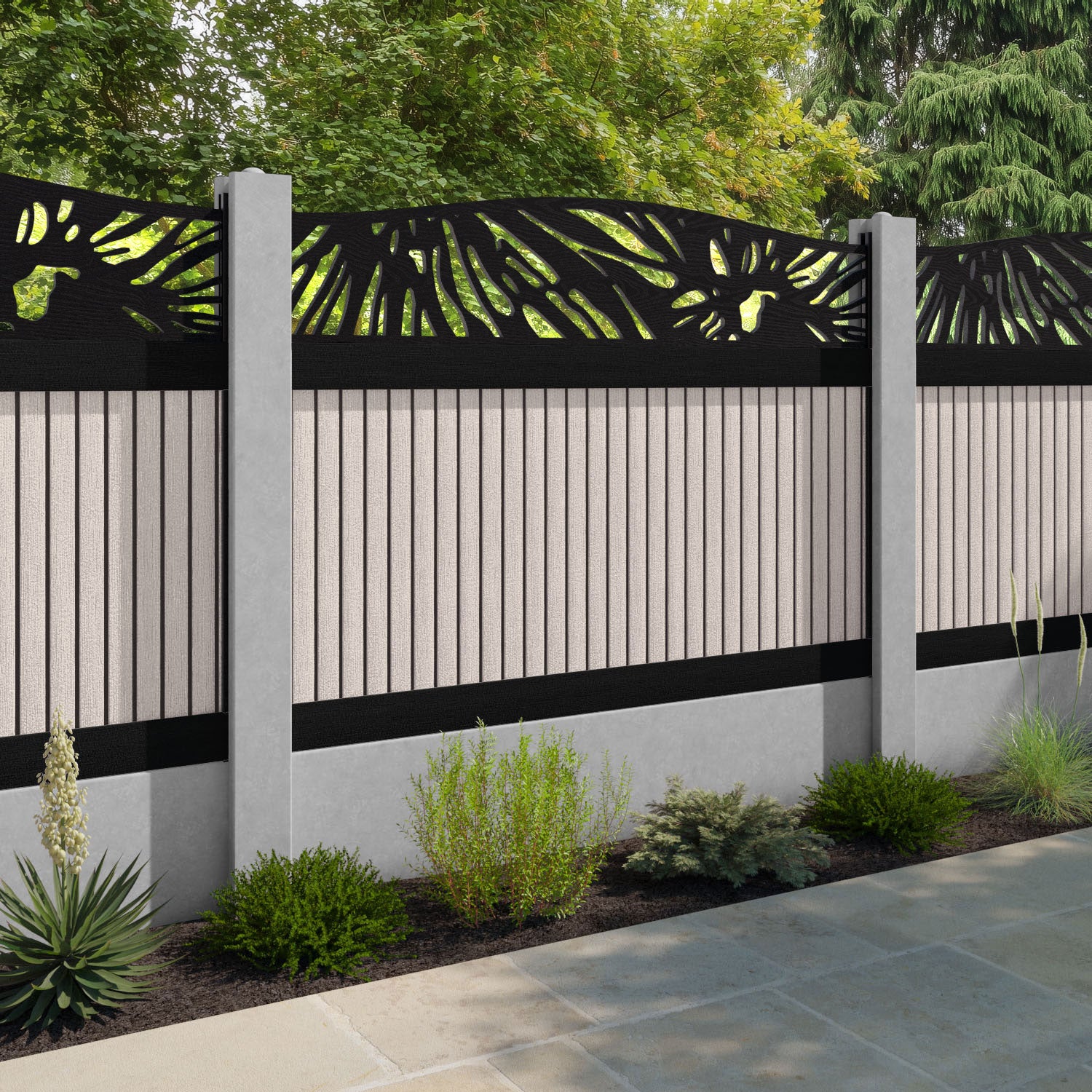 Virtis Poppy Curved Top Fence Panel - Mid Stone - for existing concrete posts