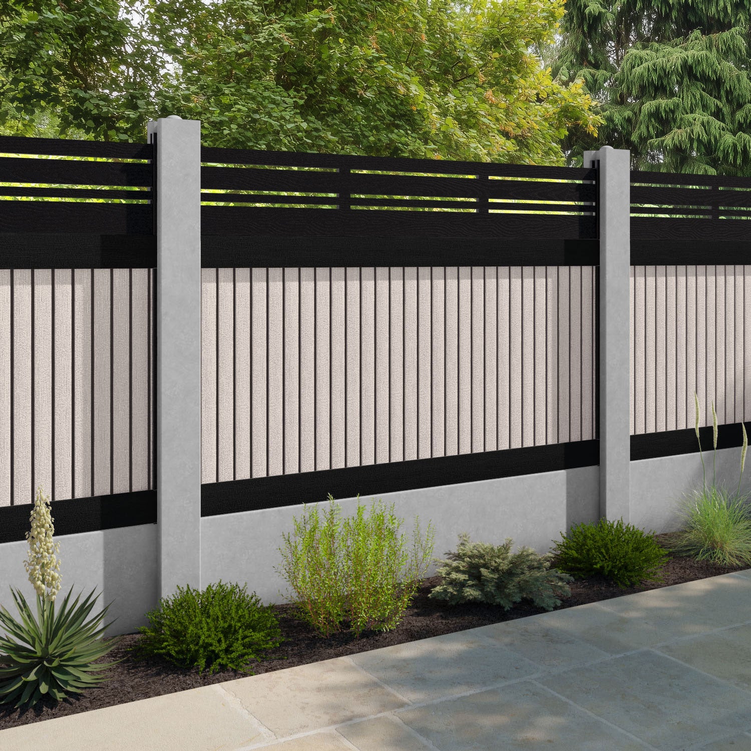 Virtis Linea Fence Panel - Mid Stone - for existing concrete posts