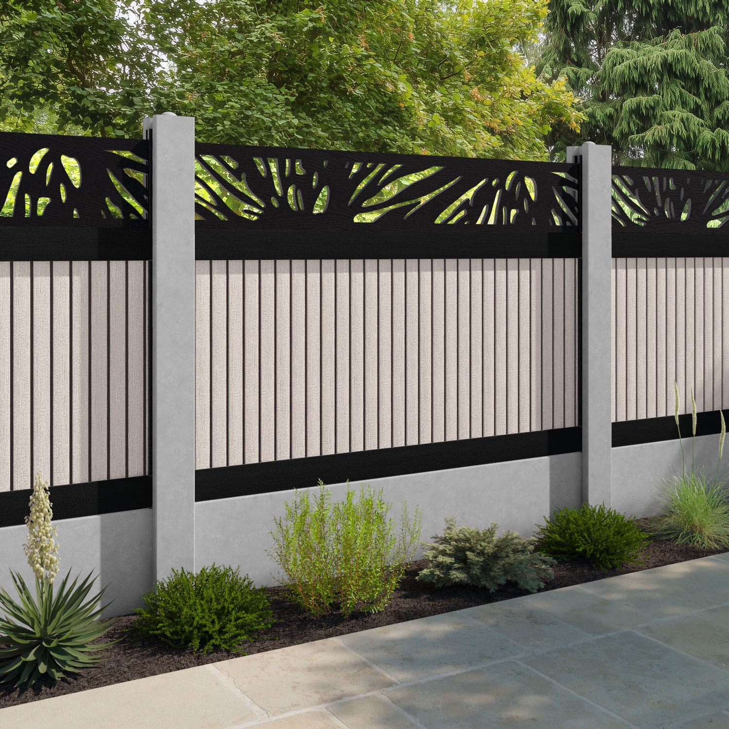 Virtis Poppy Fence Panel - Mid Stone - for existing concrete posts