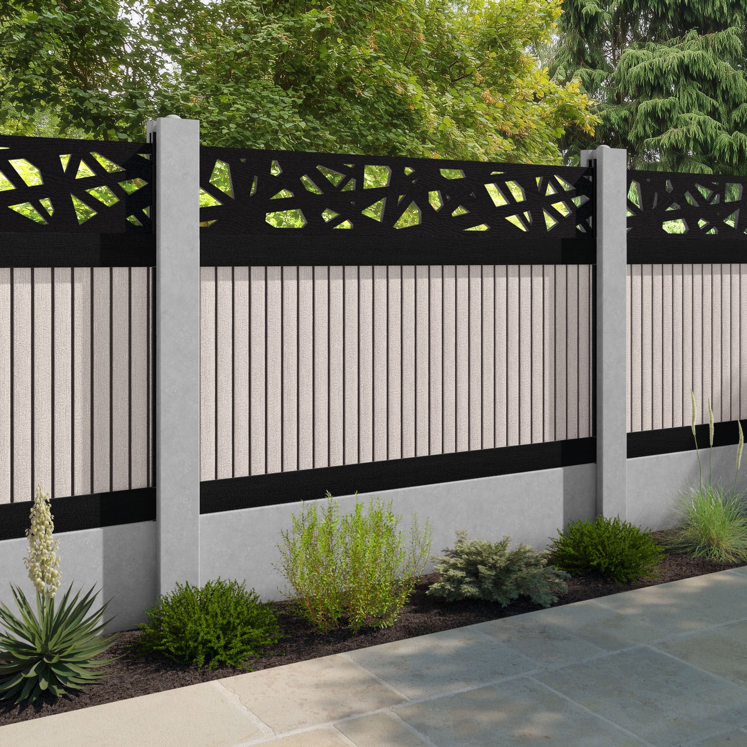 Virtis Prism Fence Panel - Mid Stone - for existing concrete posts