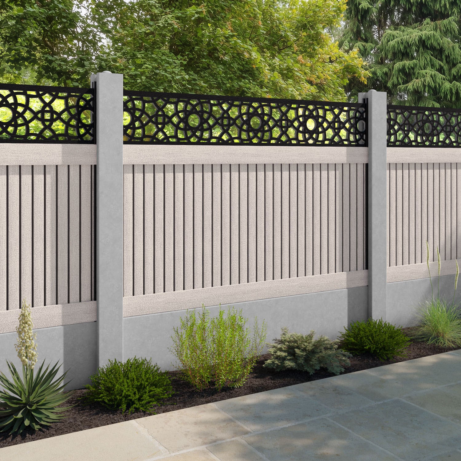 Virtis Ambar Fence Panel - Mid Stone - for existing concrete posts