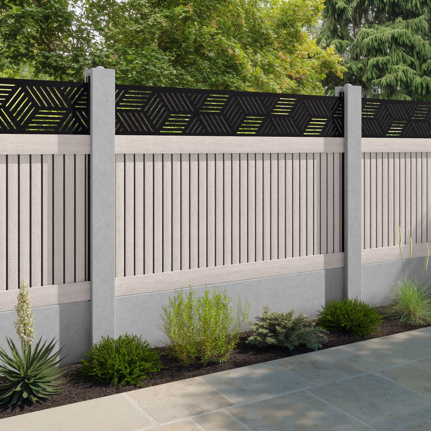 Virtis Cubed Fence Panel - Mid Stone - for existing concrete posts