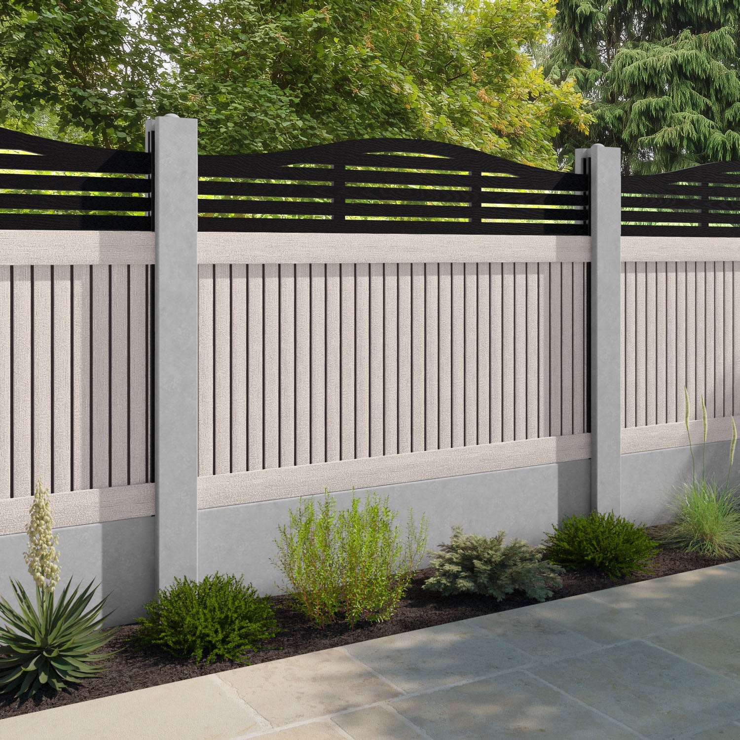 Virtis Aspen Curved Top Fence Panel - Mid Stone - for existing concrete posts