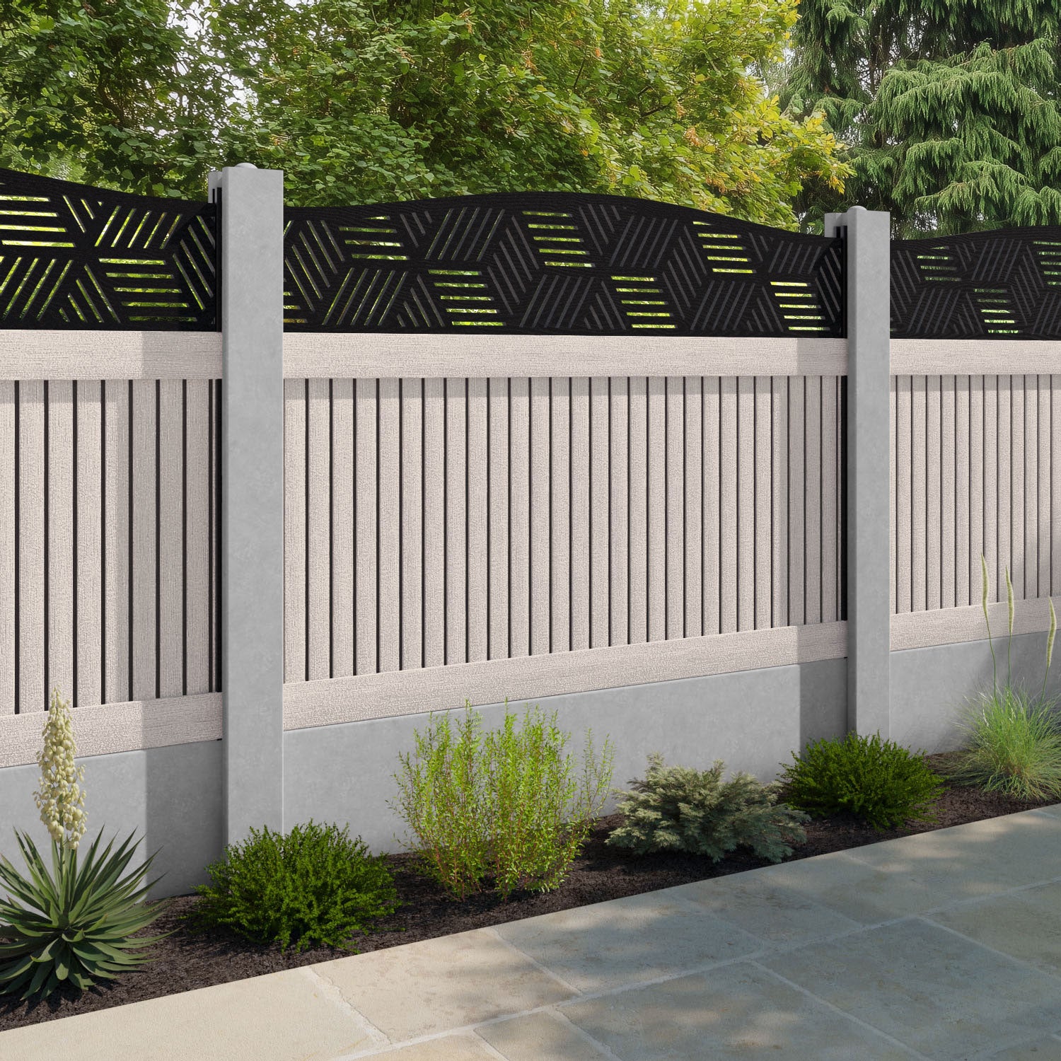 Virtis Cubed Curved Top Fence Panel - Mid Stone - for existing concrete posts