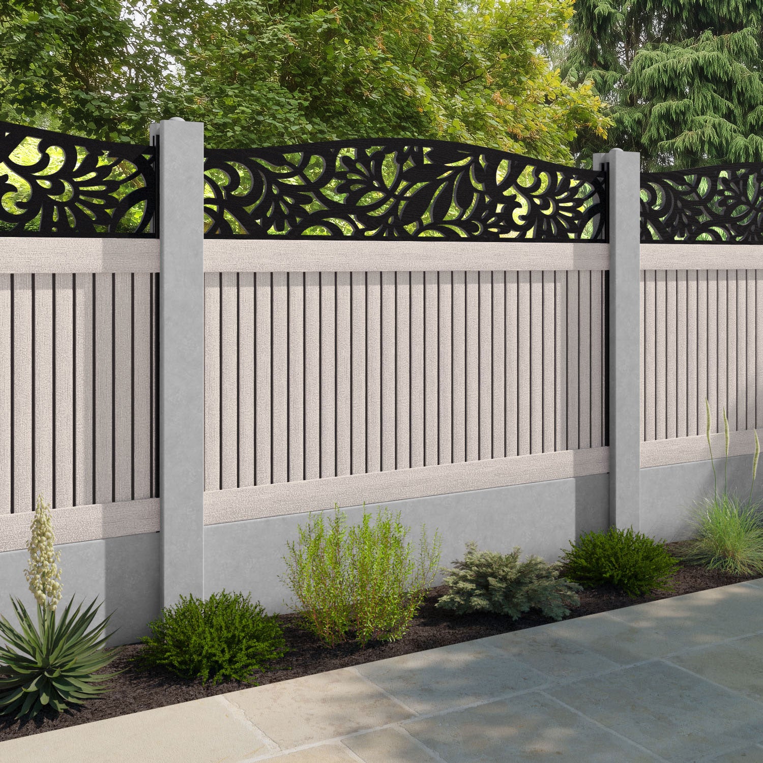 Virtis Heritage Curved Top Fence Panel - Mid Stone - for existing concrete posts
