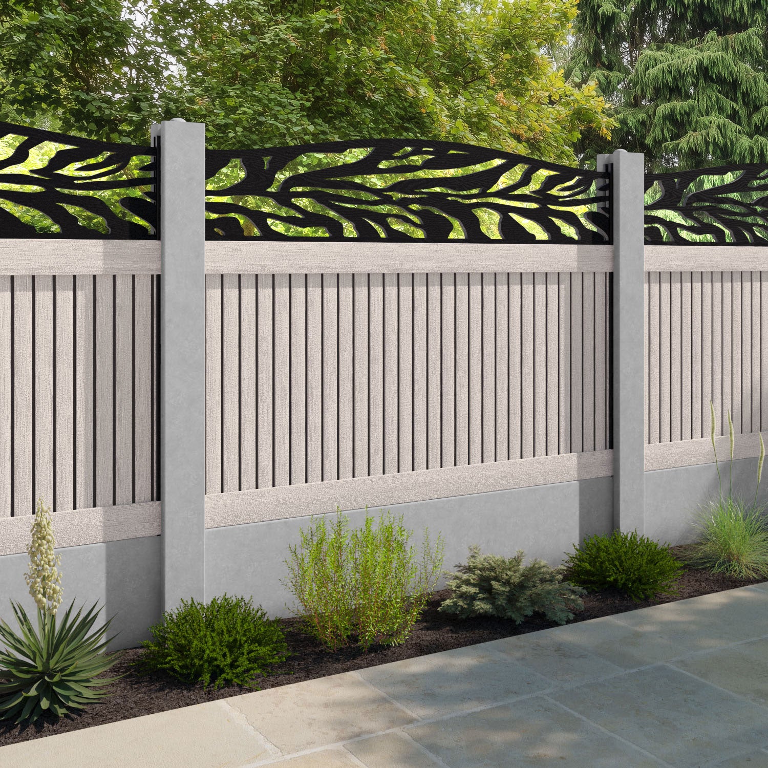 Virtis Malawi Curved Top Fence Panel - Mid Stone - for existing concrete posts