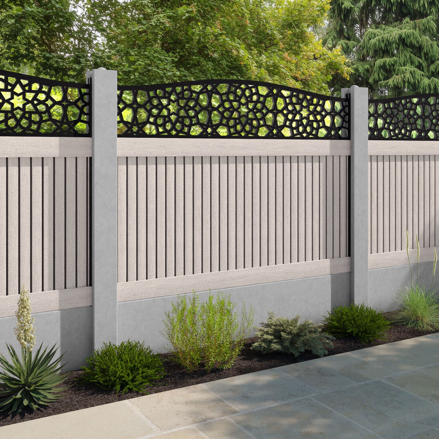 Virtis Nazira Curved Top Fence Panel - Mid Stone - for existing concrete posts