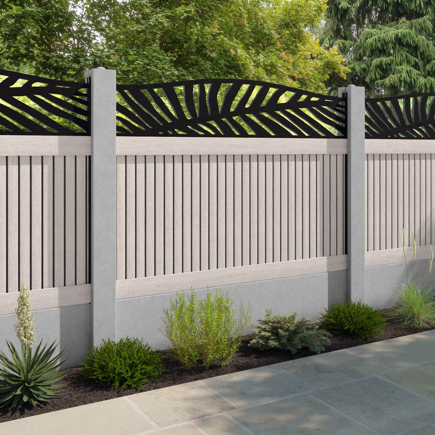 Virtis Palm Curved Top Fence Panel - Mid Stone - for existing concrete posts