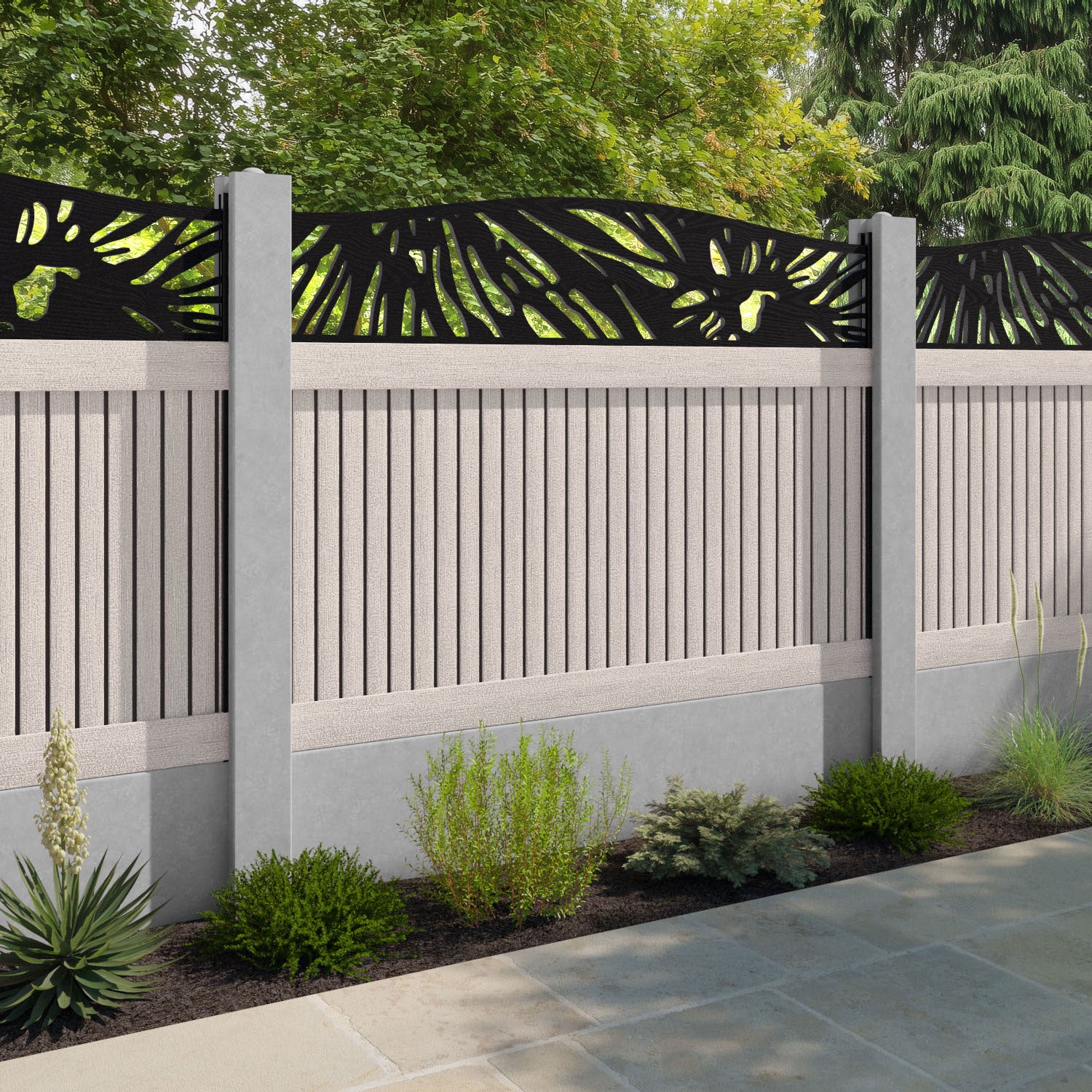 Virtis Poppy Curved Top Fence Panel - Mid Stone - for existing concrete posts