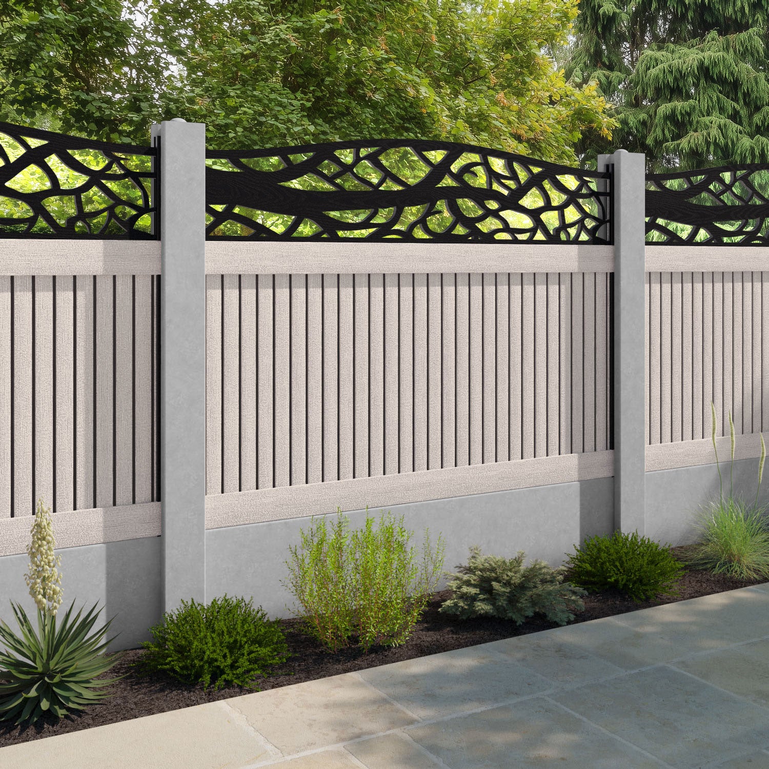 Virtis Twilight Curved Top Fence Panel - Mid Stone - for existing concrete posts