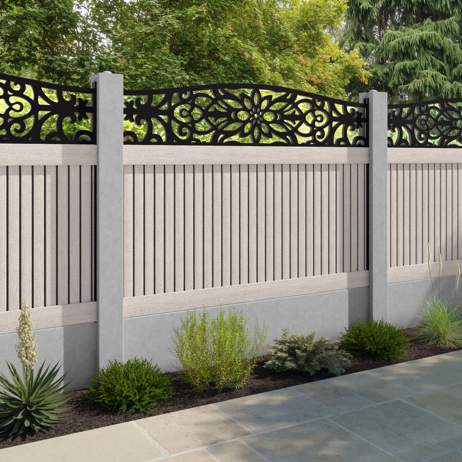 Virtis Windsor Curved Top Fence Panel - Mid Stone - for existing concrete posts