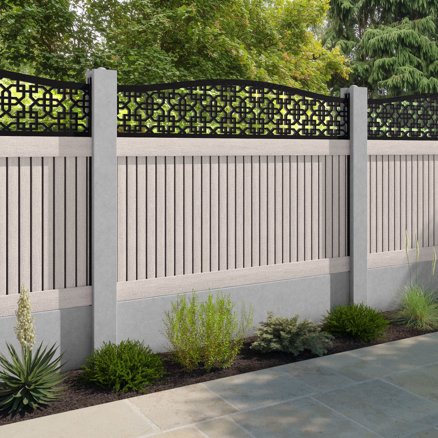 Virtis Zaria Curved Top Fence Panel - Mid Stone - for existing concrete posts