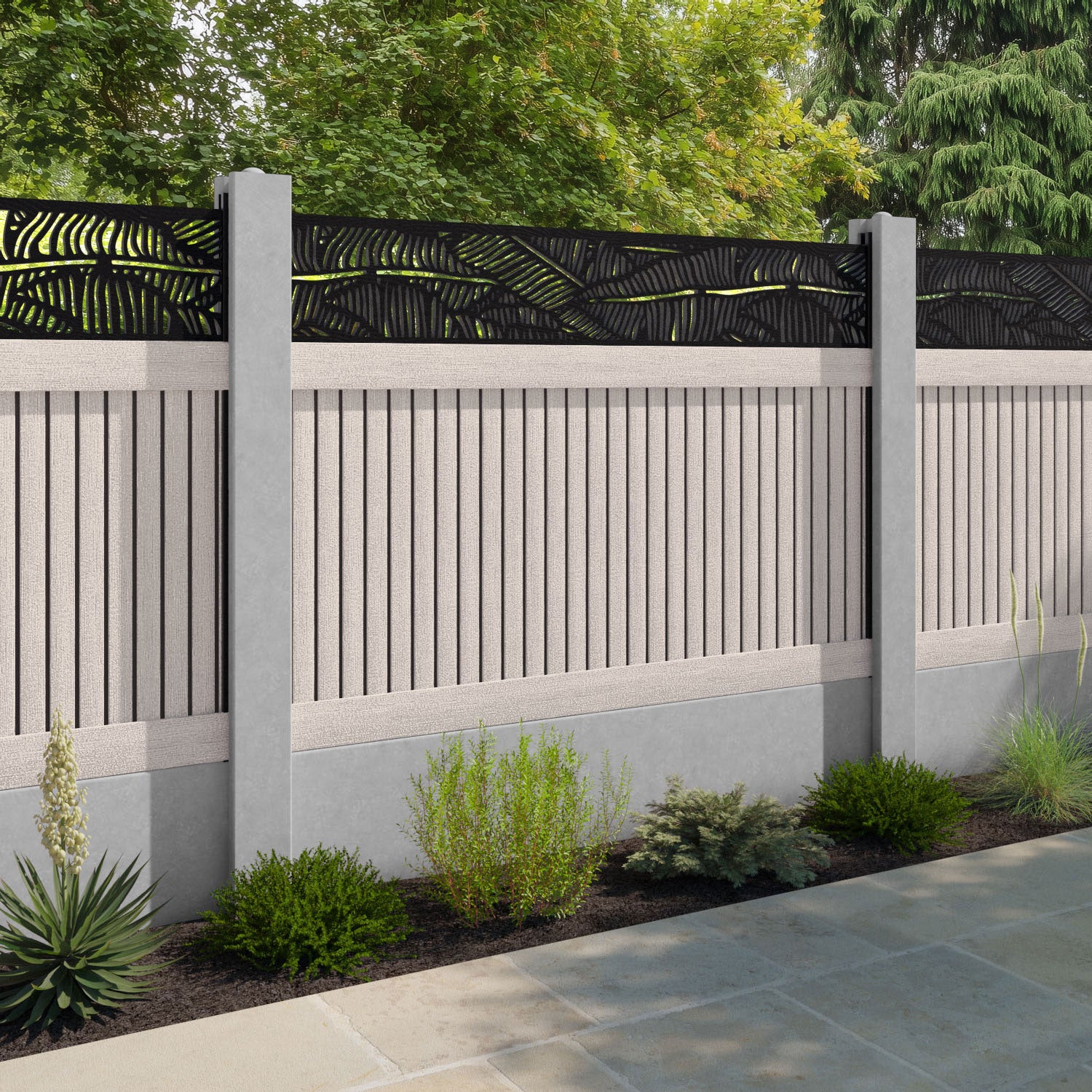Virtis Feather Fence Panel - Mid Stone - for existing concrete posts