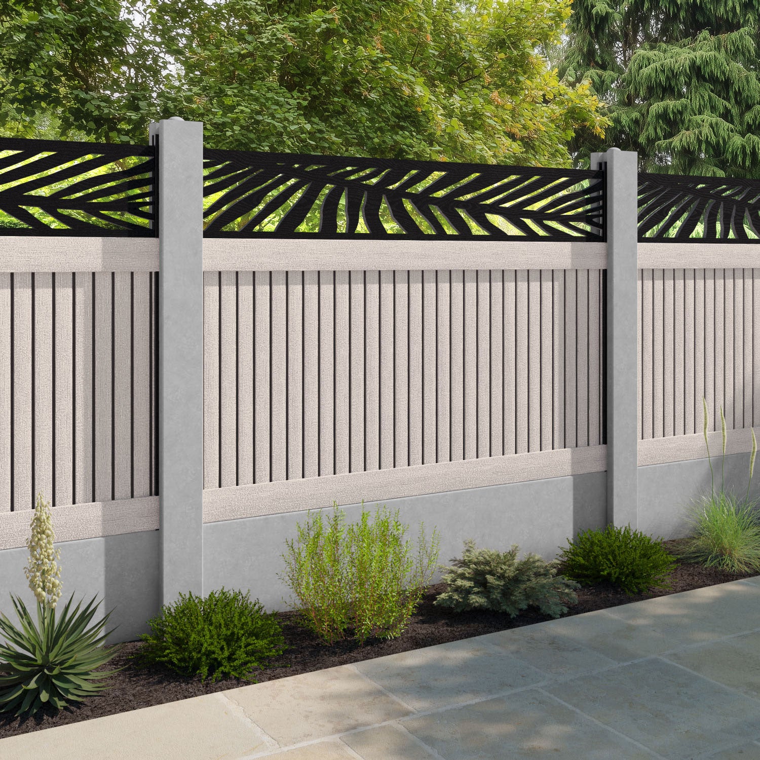Virtis Palm Fence Panel - Mid Stone - for existing concrete posts