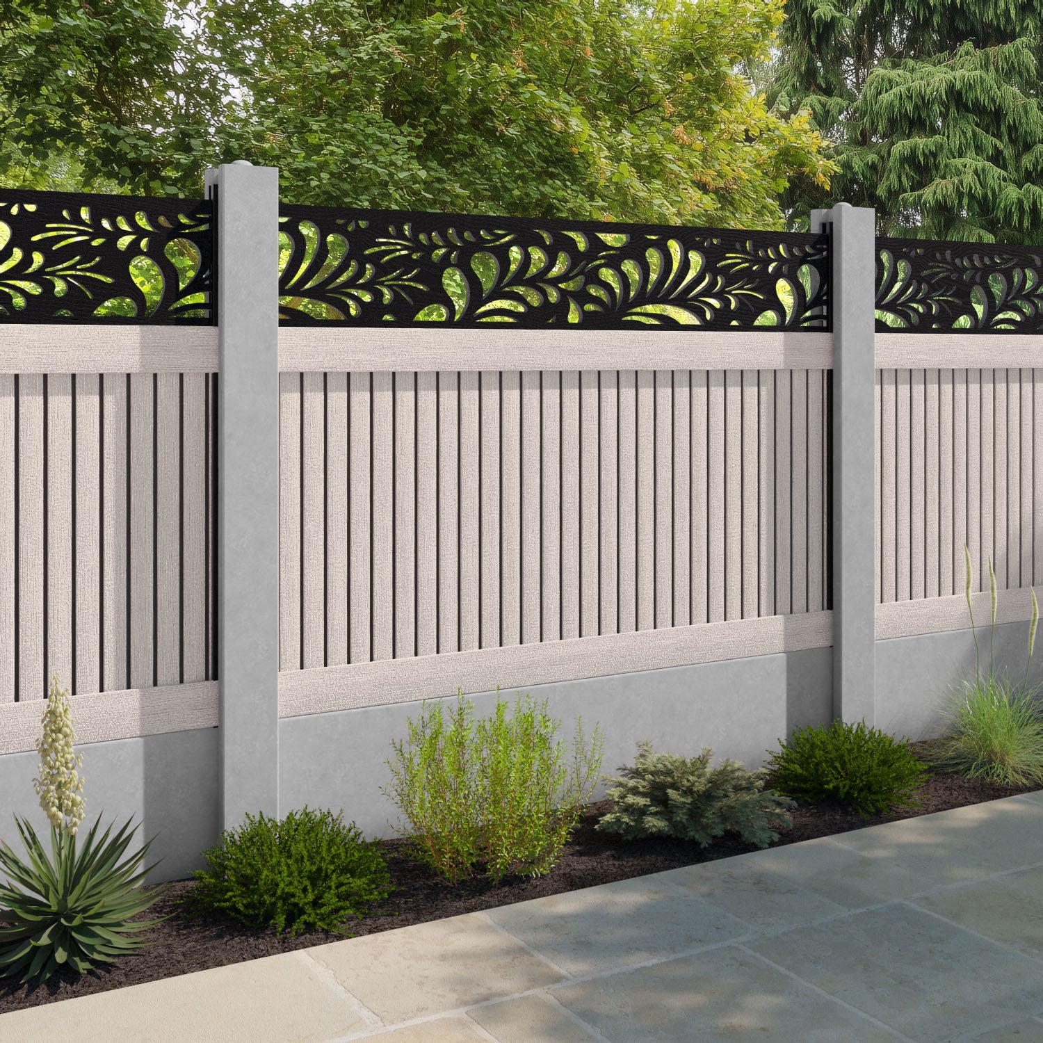 Virtis Petal Fence Panel - Mid Stone - for existing concrete posts