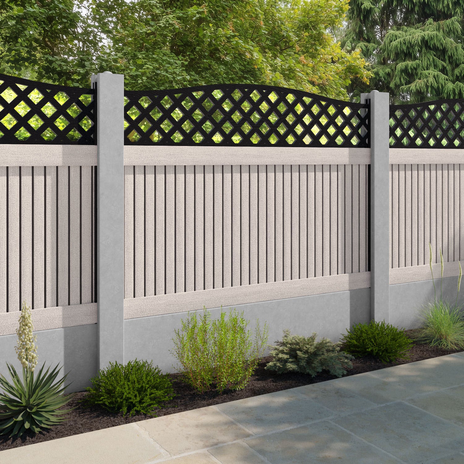 Virtis High Wave Fence Panel - Mid Stone - for existing concrete posts