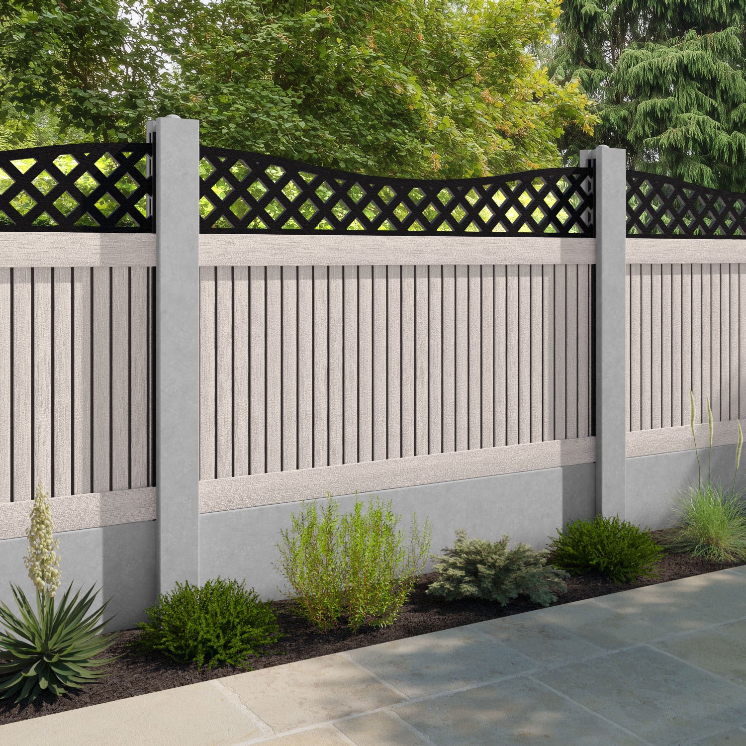 Virtis Low Wave Fence Panel - Mid Stone - for existing concrete posts