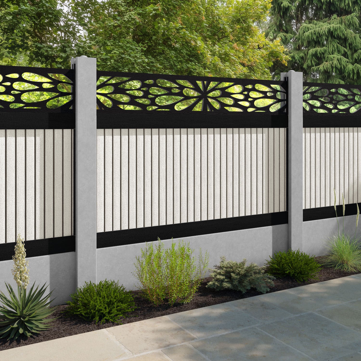 Virtis Blossom Fence Panel - Light Stone - for existing concrete posts