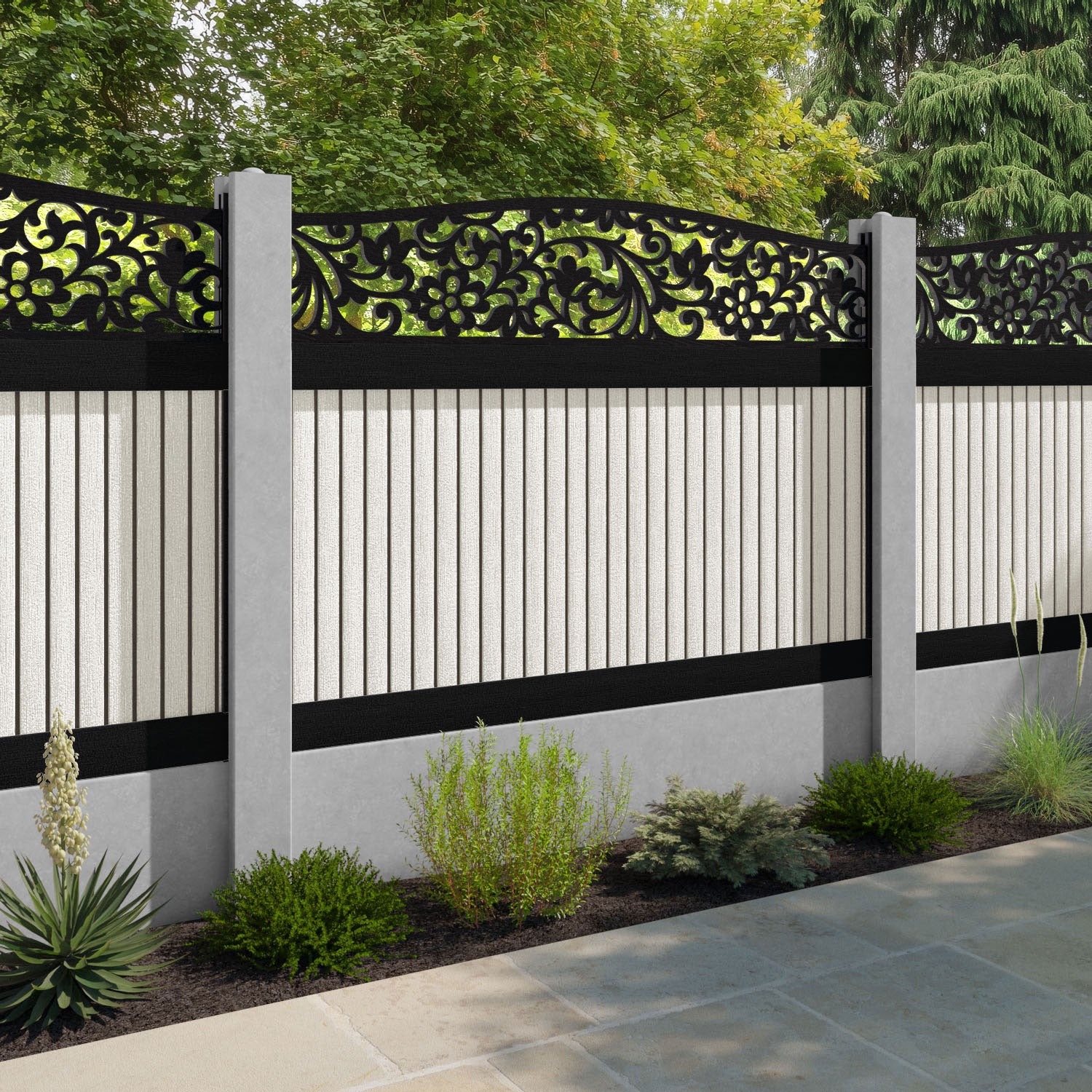 Virtis Eden Curved Top Fence Panel - Light Stone - for existing concrete posts