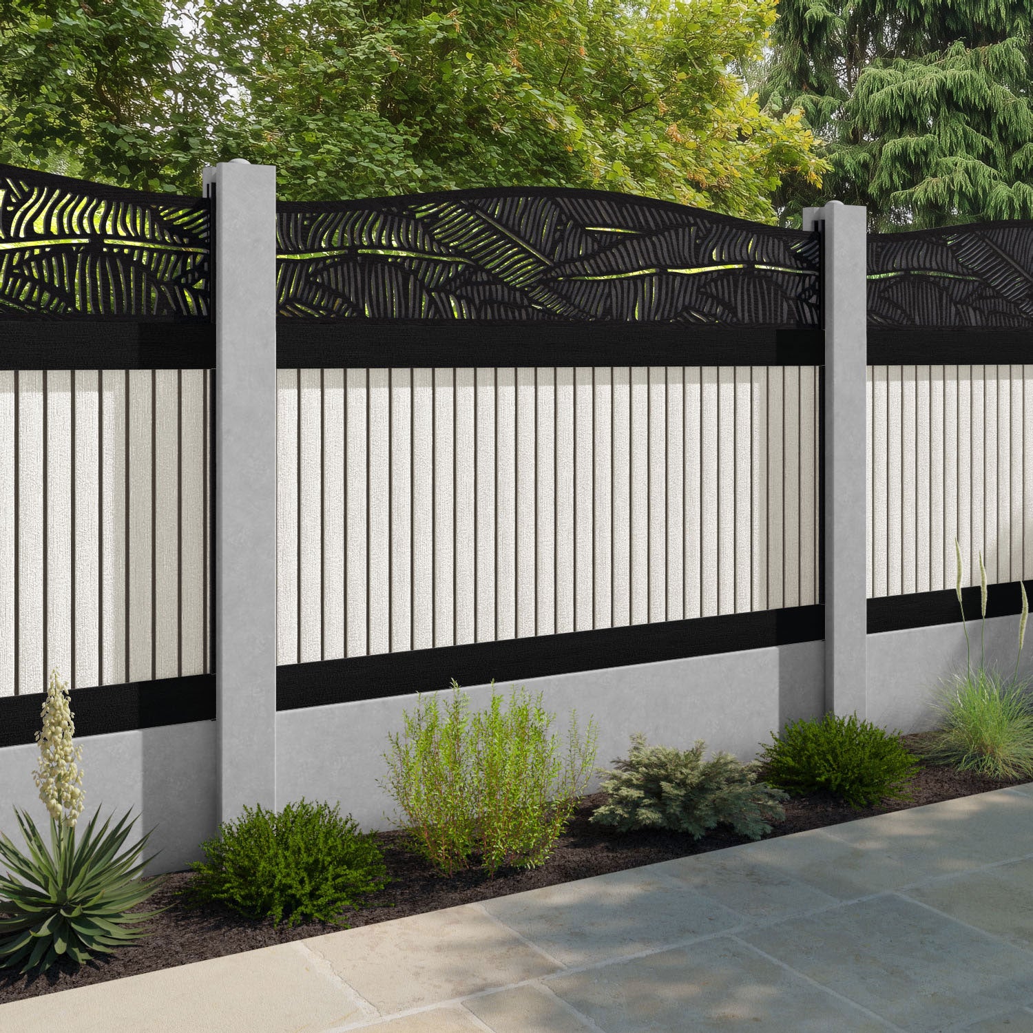 Virtis Feather Curved Top Fence Panel - Light Stone - for existing concrete posts