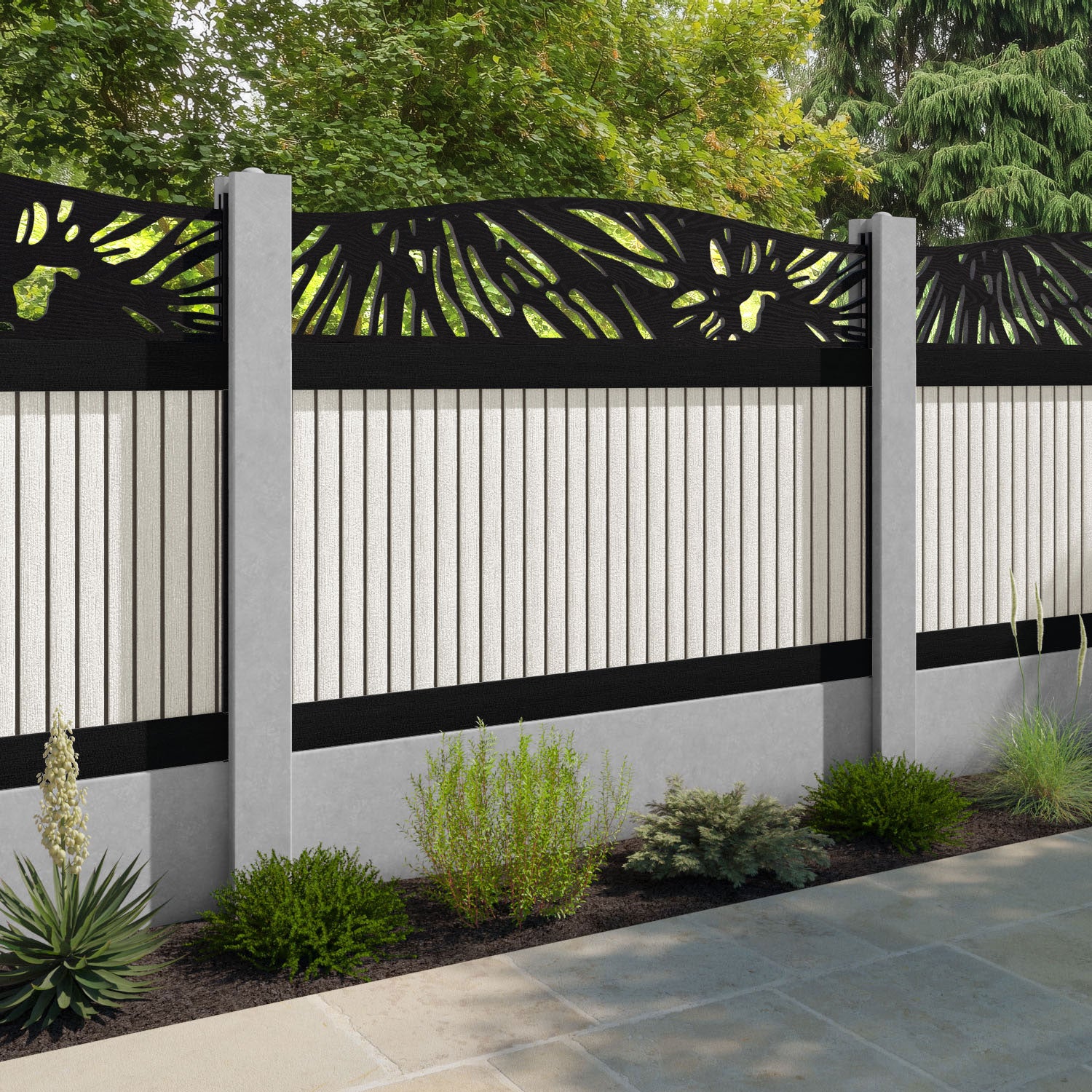 Virtis Poppy Curved Top Fence Panel - Light Stone - for existing concrete posts