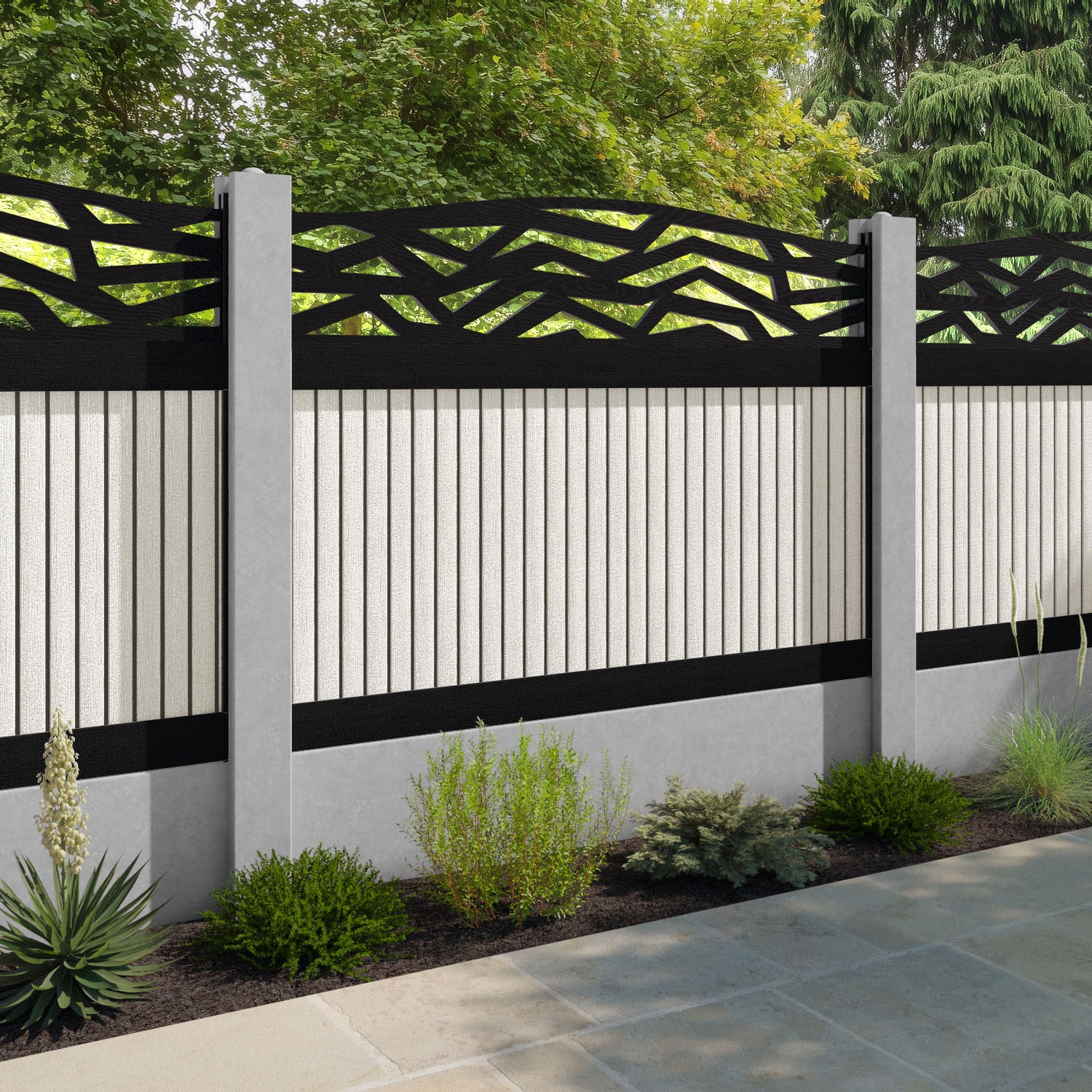 Virtis Zenith Curved Top Fence Panel - Light Stone - for existing concrete posts