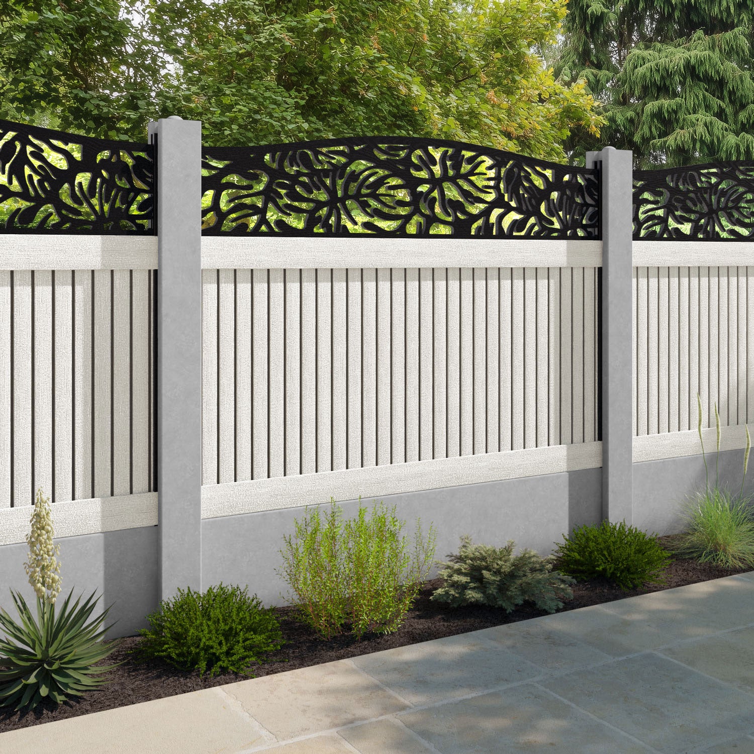 Virtis Botanic Curved Top Fence Panel - Light Stone - for existing concrete posts