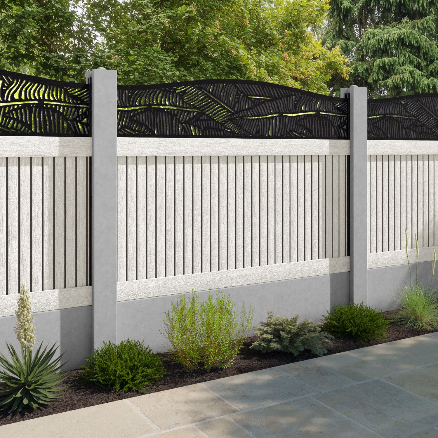 Virtis Feather Curved Top Fence Panel - Light Stone - for existing concrete posts