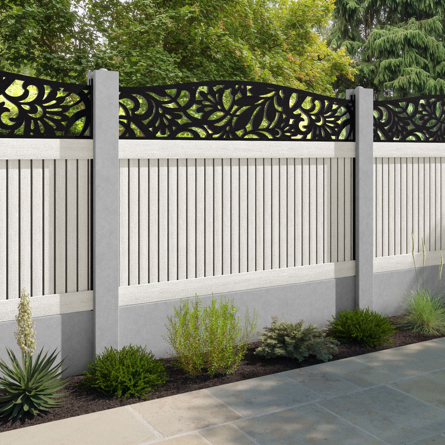 Virtis Heritage Curved Top Fence Panel - Light Stone - for existing concrete posts