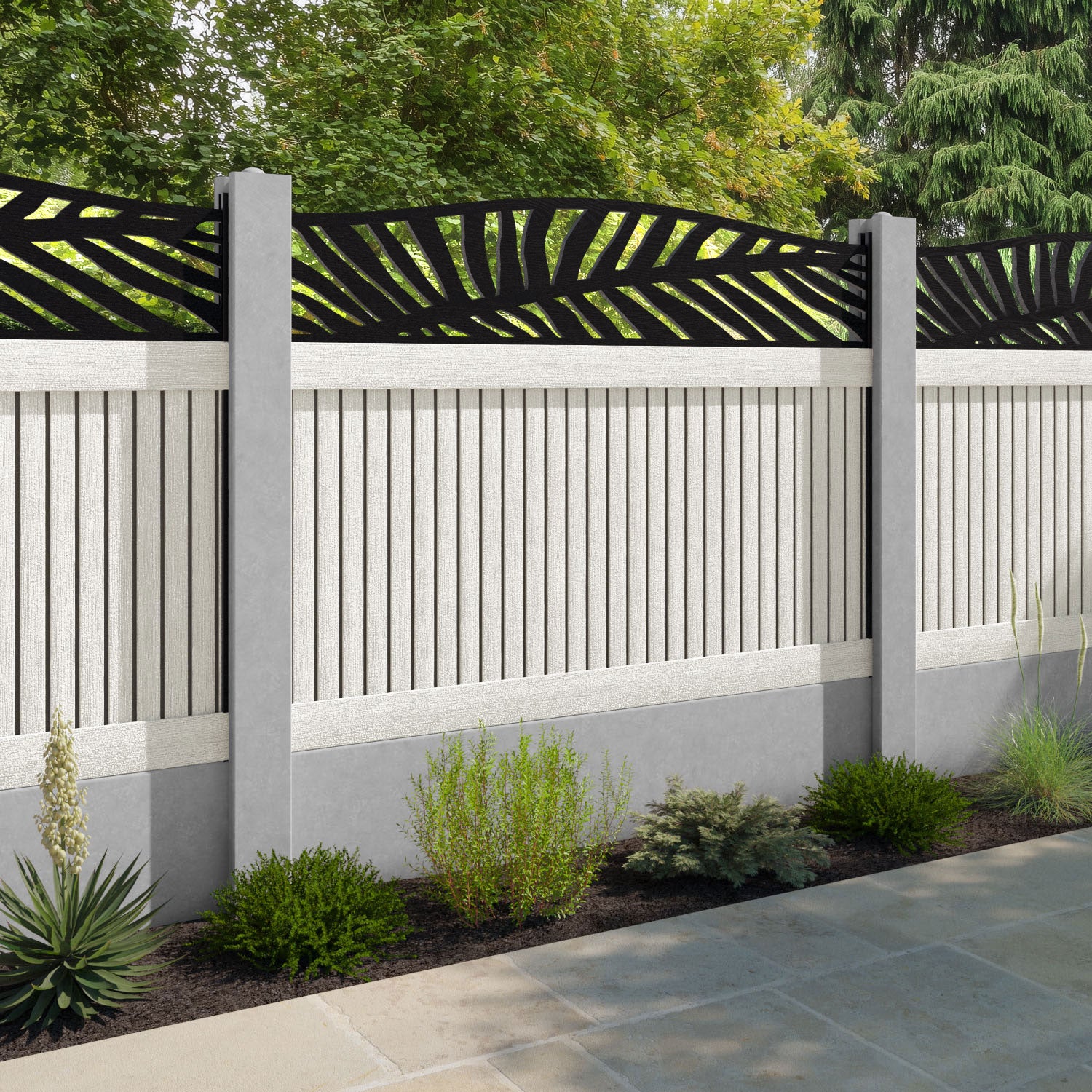 Virtis Palm Curved Top Fence Panel - Light Stone - for existing concrete posts