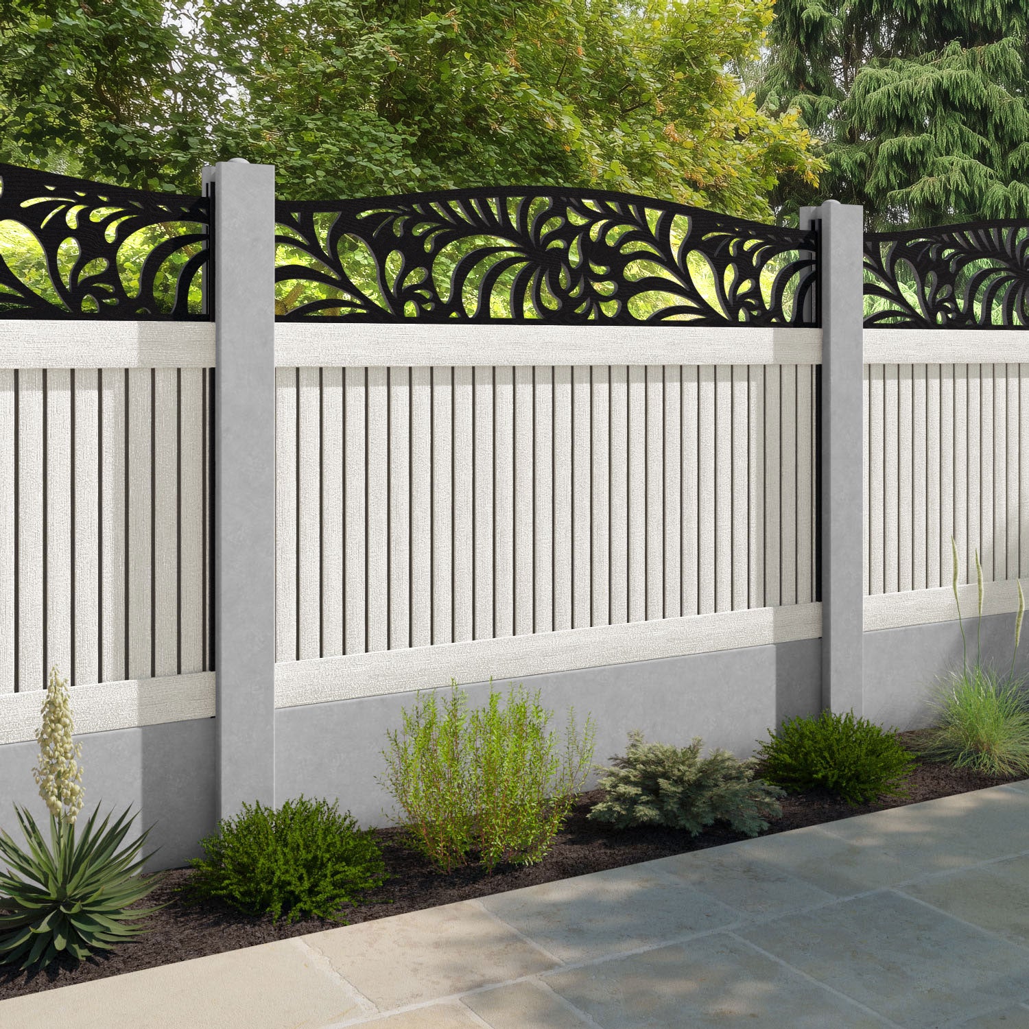 Virtis Petal Curved Top Fence Panel - Light Stone - for existing concrete posts
