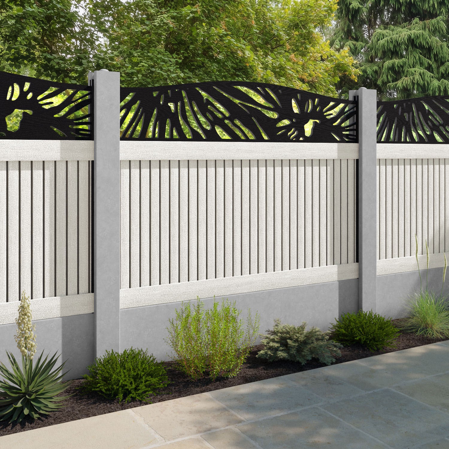Virtis Poppy Curved Top Fence Panel - Light Stone - for existing concrete posts