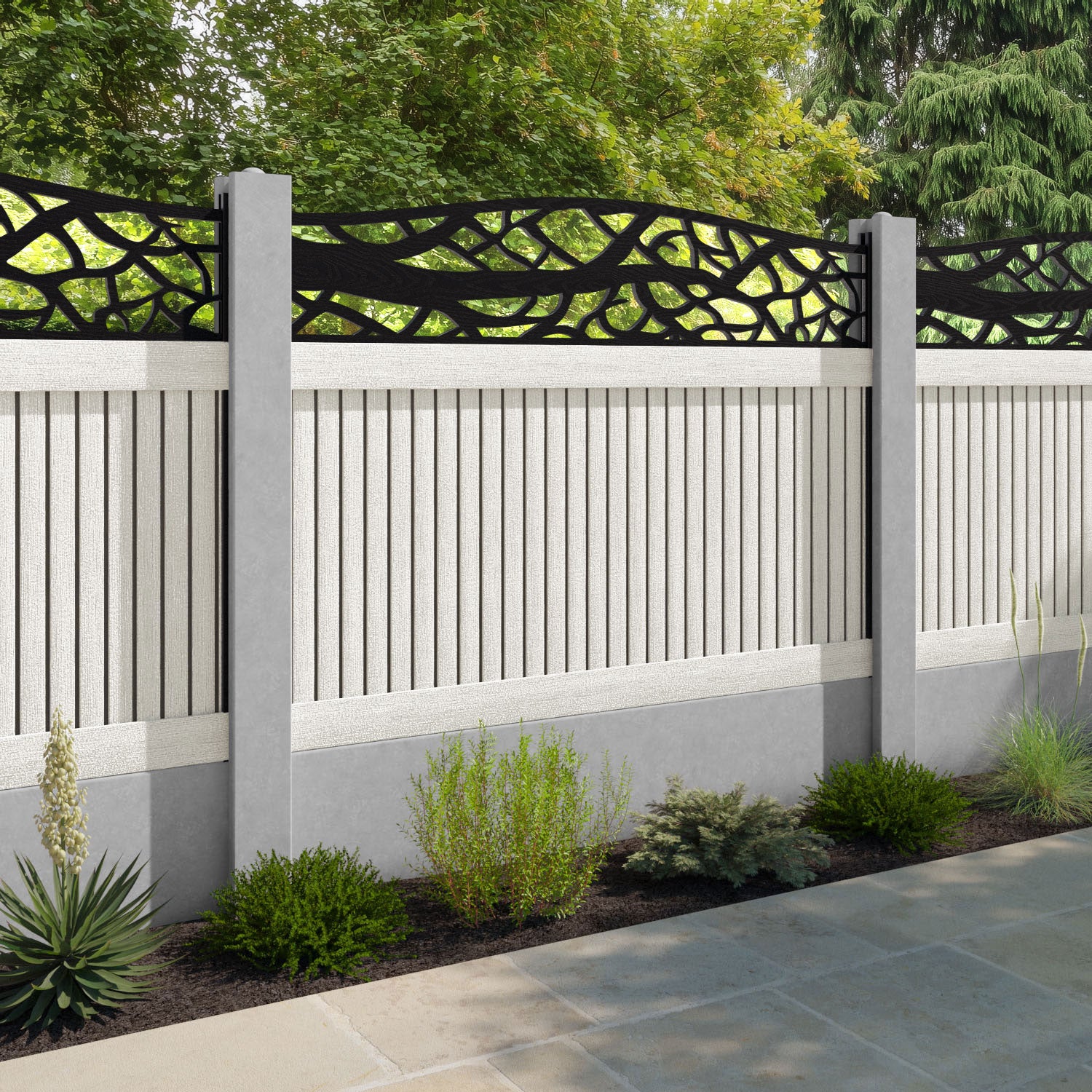 Virtis Twilight Curved Top Fence Panel - Light Stone - for existing concrete posts